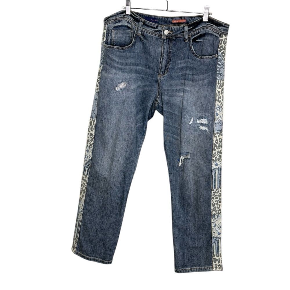 Pilcro Slim Boyfriend Crop Jeans Leopard Patchwork Side Stripe Size 31 - Picture 1 of 6